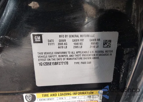 2011 Chevrolet Malibu 2Lt z USA, uszkodzony, nr VIN 1G1ZD5E15BF277178